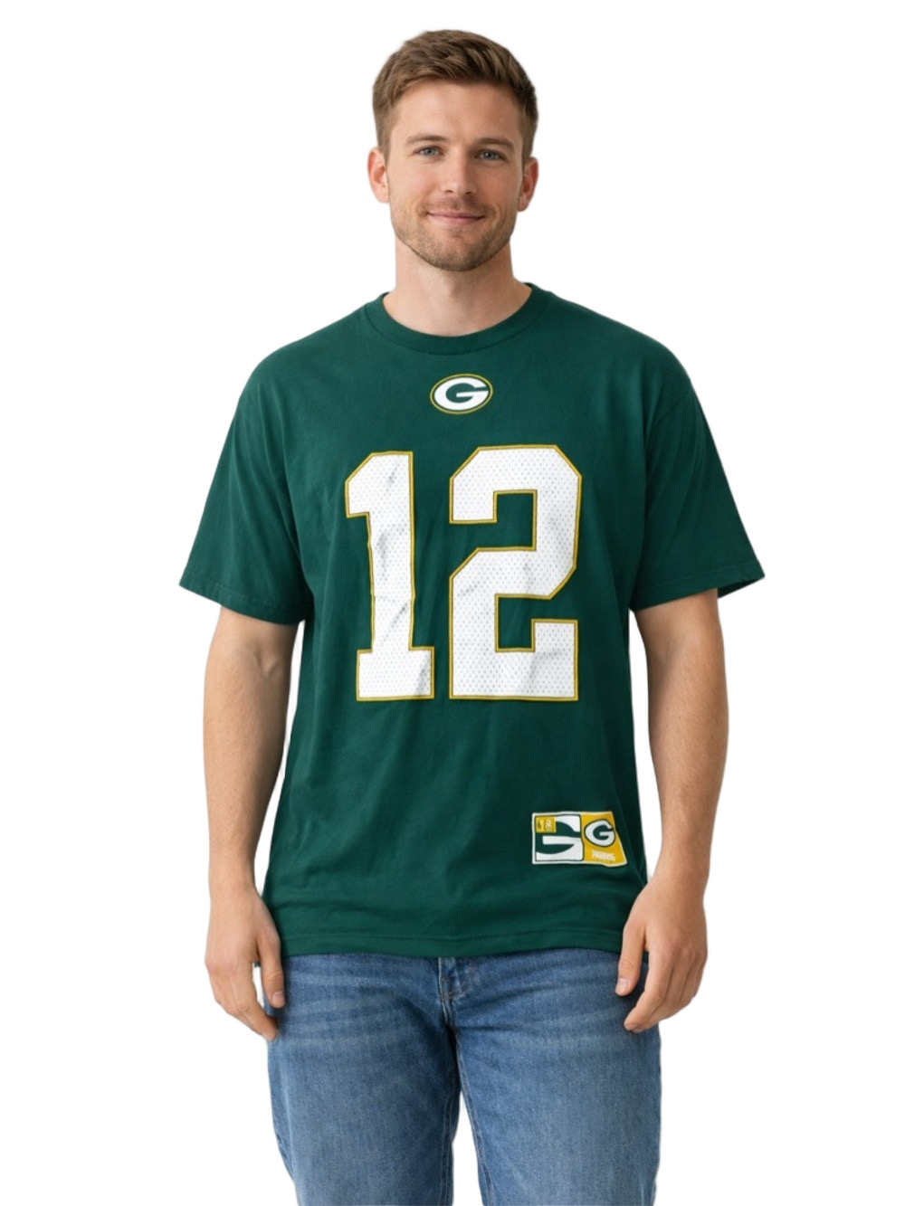 majestic aaron rodger’s green jersey t shirt